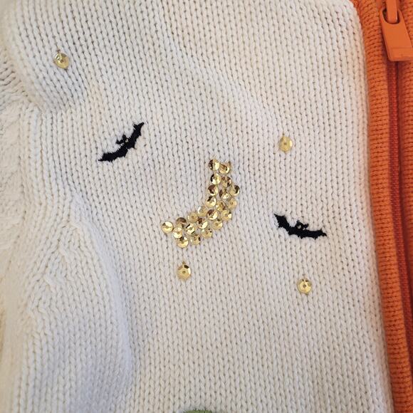 Halloween Pumpkin Sweater Hooded Youth 6/6X Scarecrow House Bat Full Zip Tassels - Picture 6 of 15